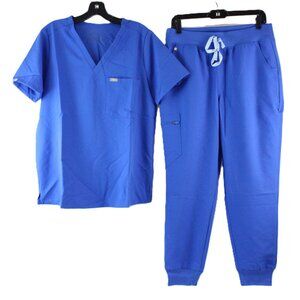 NWOT Figs Catarina 1-Pocket Top & HW Zamora Petite Scrub Pants in Royal Blue
